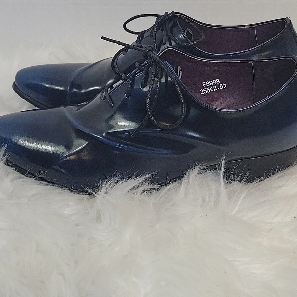 ZRO Men's Metallic Navy Oxford/Derby Patent Leather Metallic Dress Shoe 7.5 NWOT